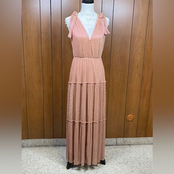 SABINA MUSÁYEV Helena Metallic Tiered Maxi Dress size L - Picture 3 of 11